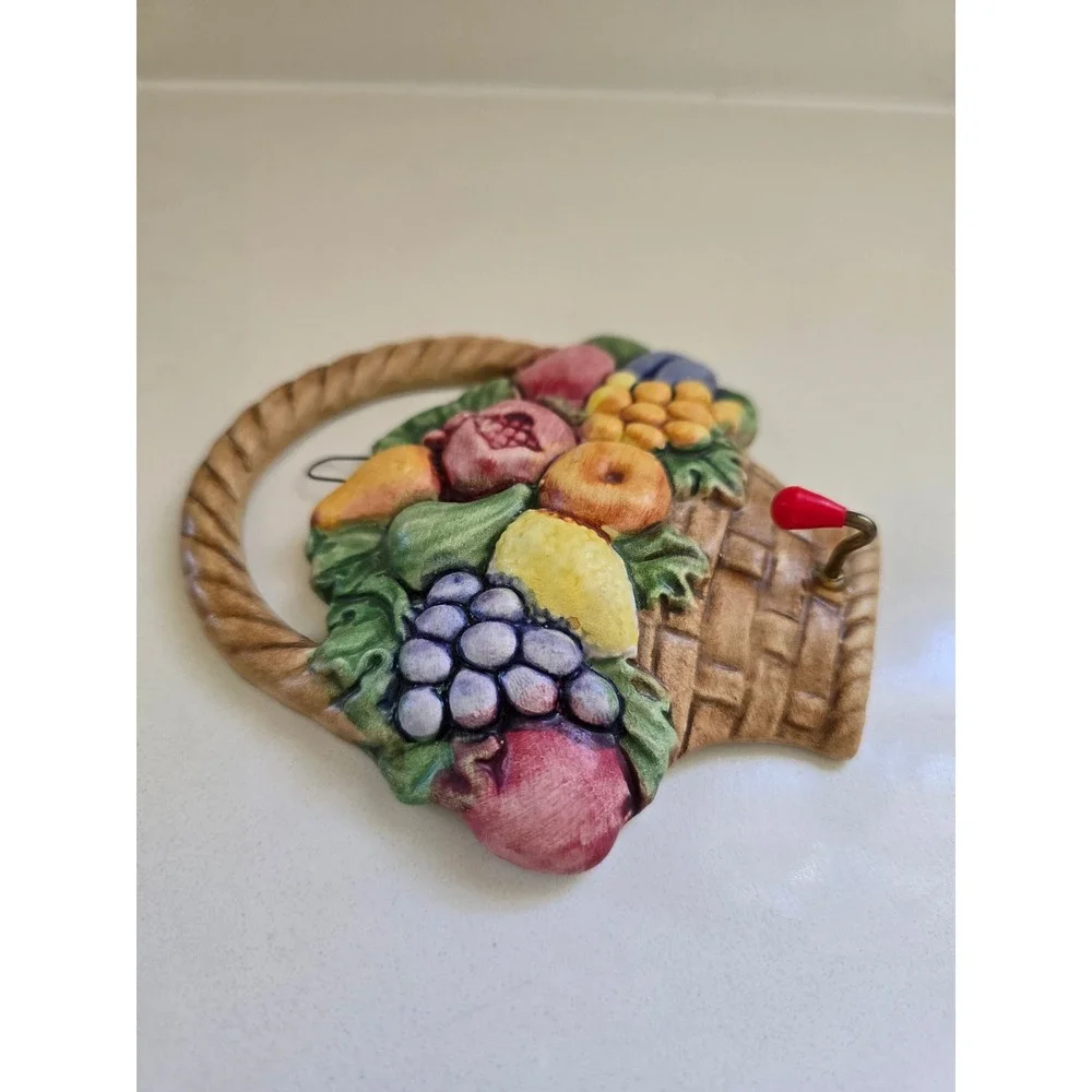 Vintage Bassano Italy Ceramic Fruit Basket Wall Plaque 3D Relief Hook Hanging
